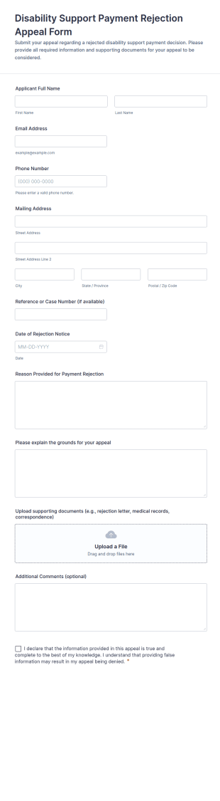 Disability Support Payment Rejection Appeal Form Template