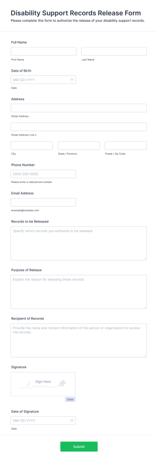Disability Support Records Release Form Template