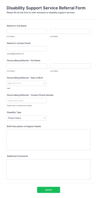 Disability Support Service Referral Form Form Template