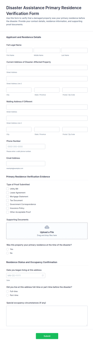 Disaster Assistance Primary Residence Verification Form Template