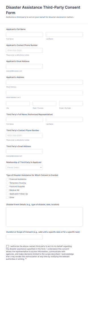Disaster Assistance Third Party Consent Form Template