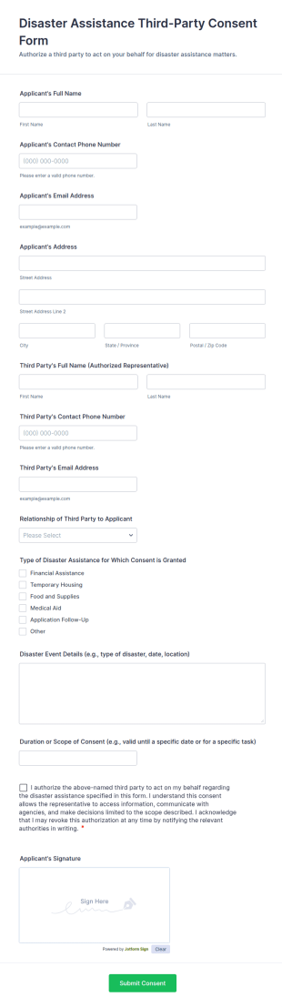 Disaster Assistance Third Party Consent Form Template