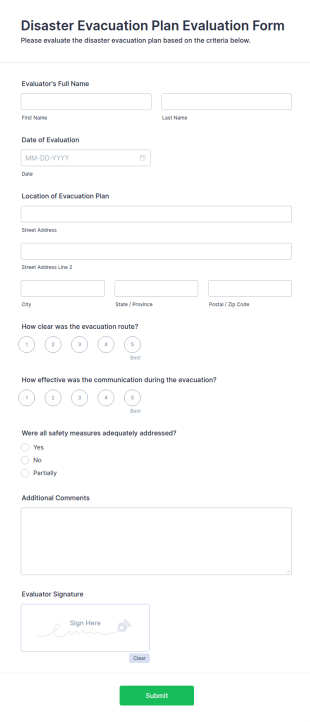 Disaster Evacuation Plan Evaluation Form Template