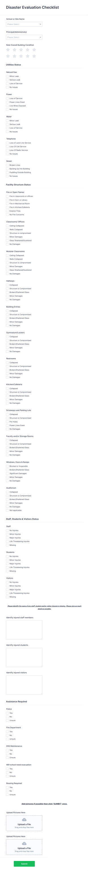 Disaster Evaluation Checklist Form Template