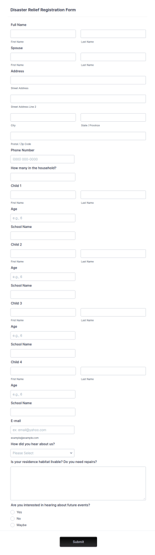 Disaster Relief Registration Form Template