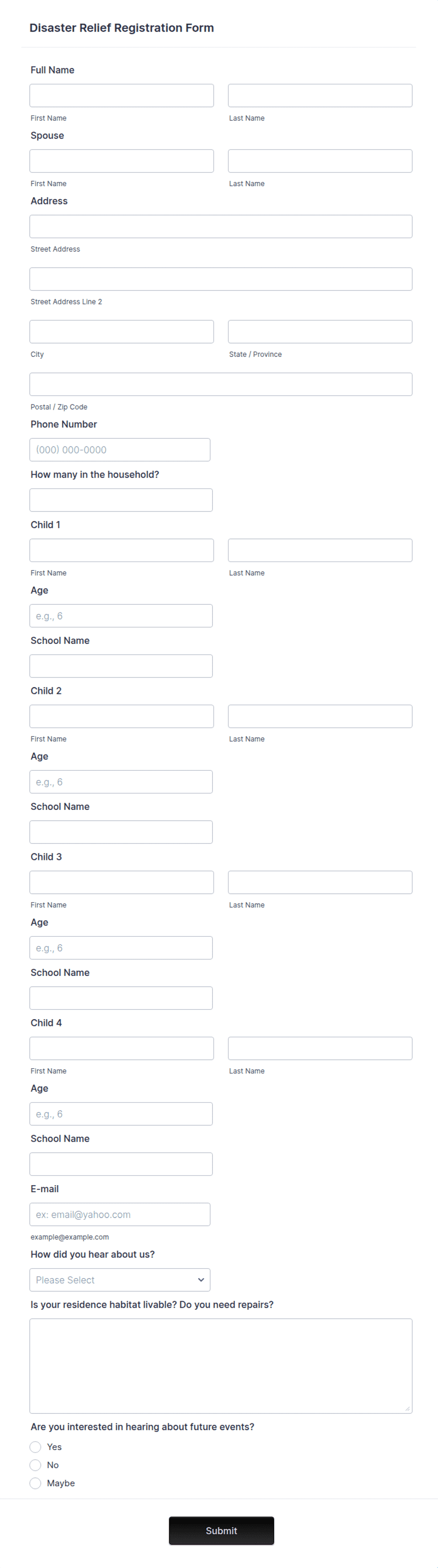 Disaster Form Disaster Relief Registration Form Template | Jotform