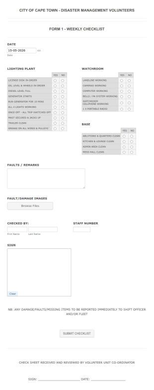 Disaster Management Checklist Form Template
