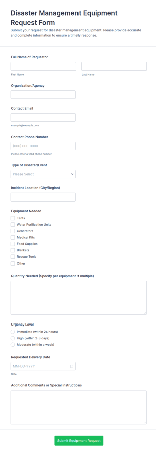 Disaster Management Equipment Request Form Template