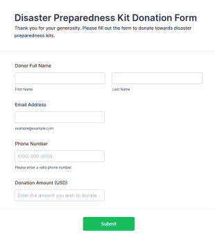 Disaster Preparedness Kit Donation Form Template