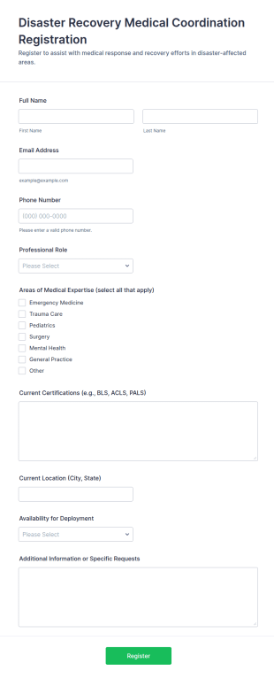 Disaster Recovery Medical Coordination Registration Form Template