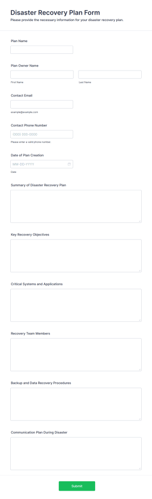 Disaster Recovery Plan Form Template
