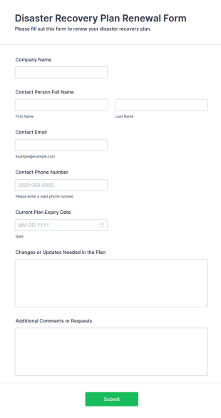 Disaster Recovery Plan Renewal Form Template