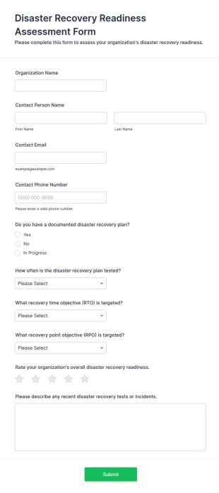 Disaster Recovery Readiness Assessment Form Template