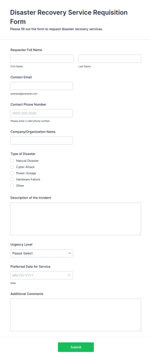 Disaster Recovery Service Requisition Form Template