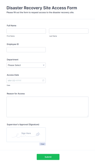 Disaster Recovery Site Access Form Form Template