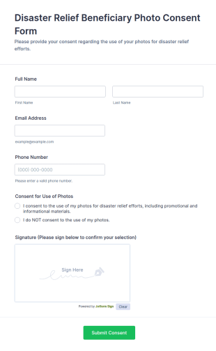 Disaster Relief Beneficiary Photo Consent Form Template