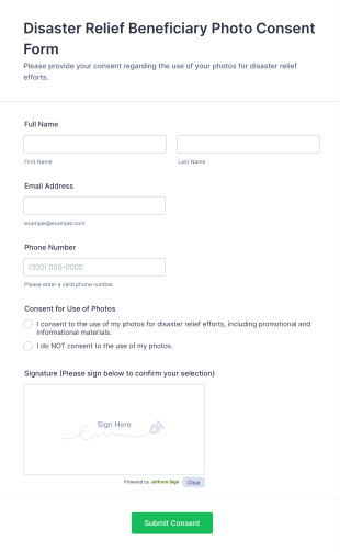 Disaster Relief Beneficiary Photo Consent Form Template