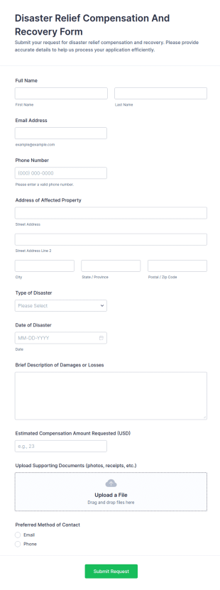 Disaster Relief Compensation And Recovery Form Template