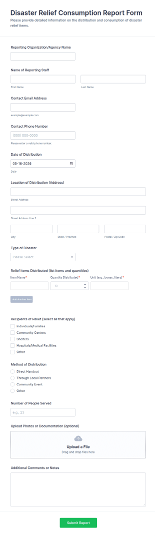 Disaster Relief Consumption Report Form Template