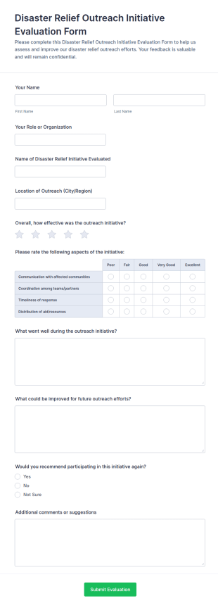 Disaster Relief Outreach Initiative Evaluation Form Template