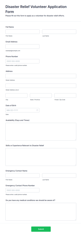 Disaster Relief Volunteer Application Form Template
