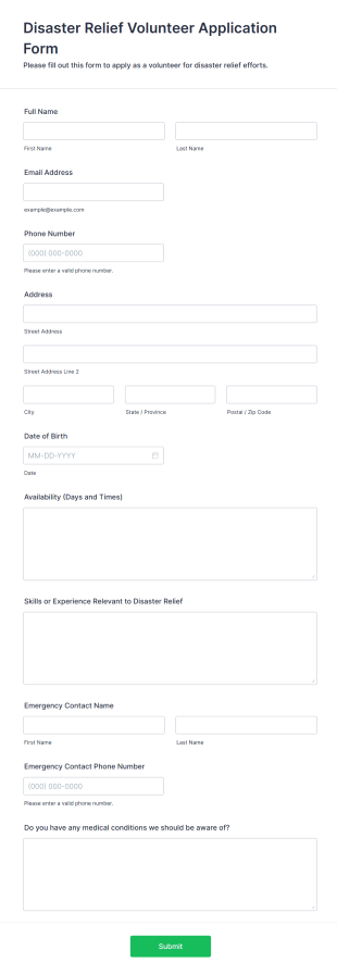 Disaster Relief Volunteer Application Form Template