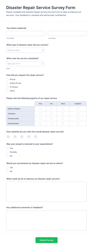 Disaster Repair Service Survey Form Template