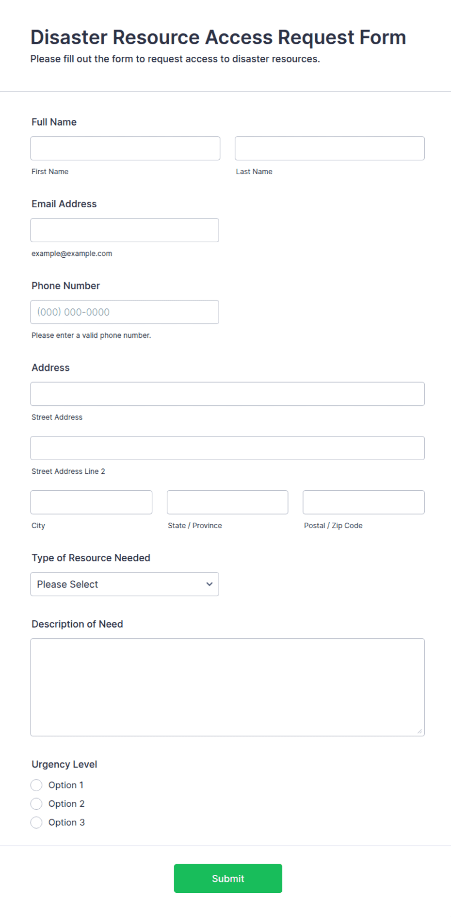 Disaster Resource Access Request Form Template | Jotform
