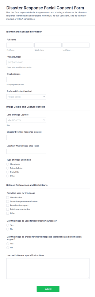 Disaster Response Facial Consent Form Template