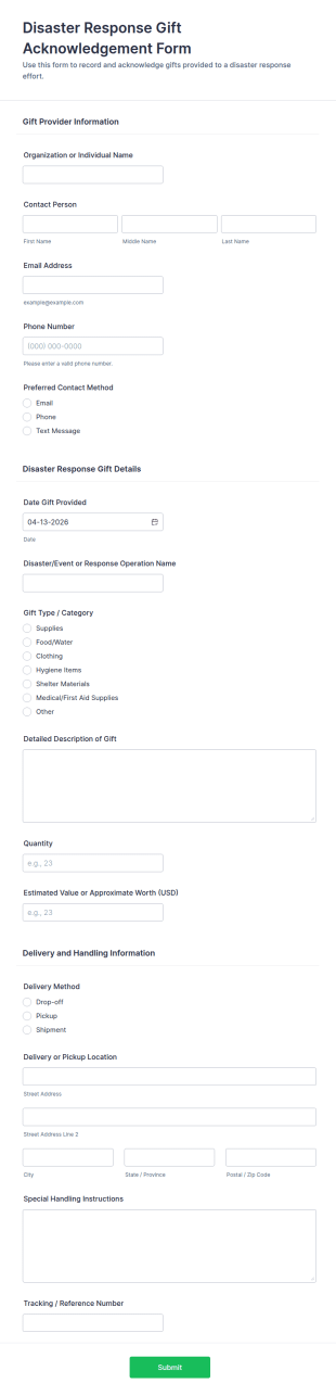Disaster Response Gift Acknowledgement Form Template