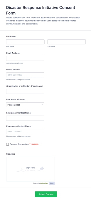 Disaster Response Initiative Consent Form Template