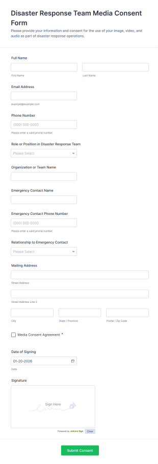 Disaster Response Team Media Consent Form Template