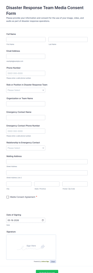 Disaster Response Team Media Consent Form Template