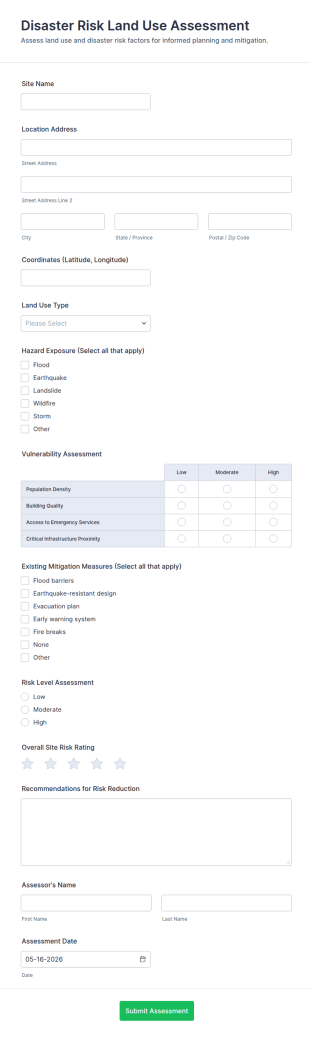 Disaster Risk Land Use Assessment Form Template