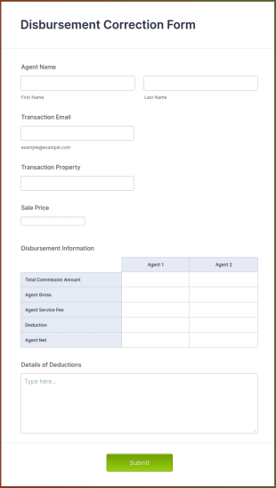 Disbursement Correction Form Template