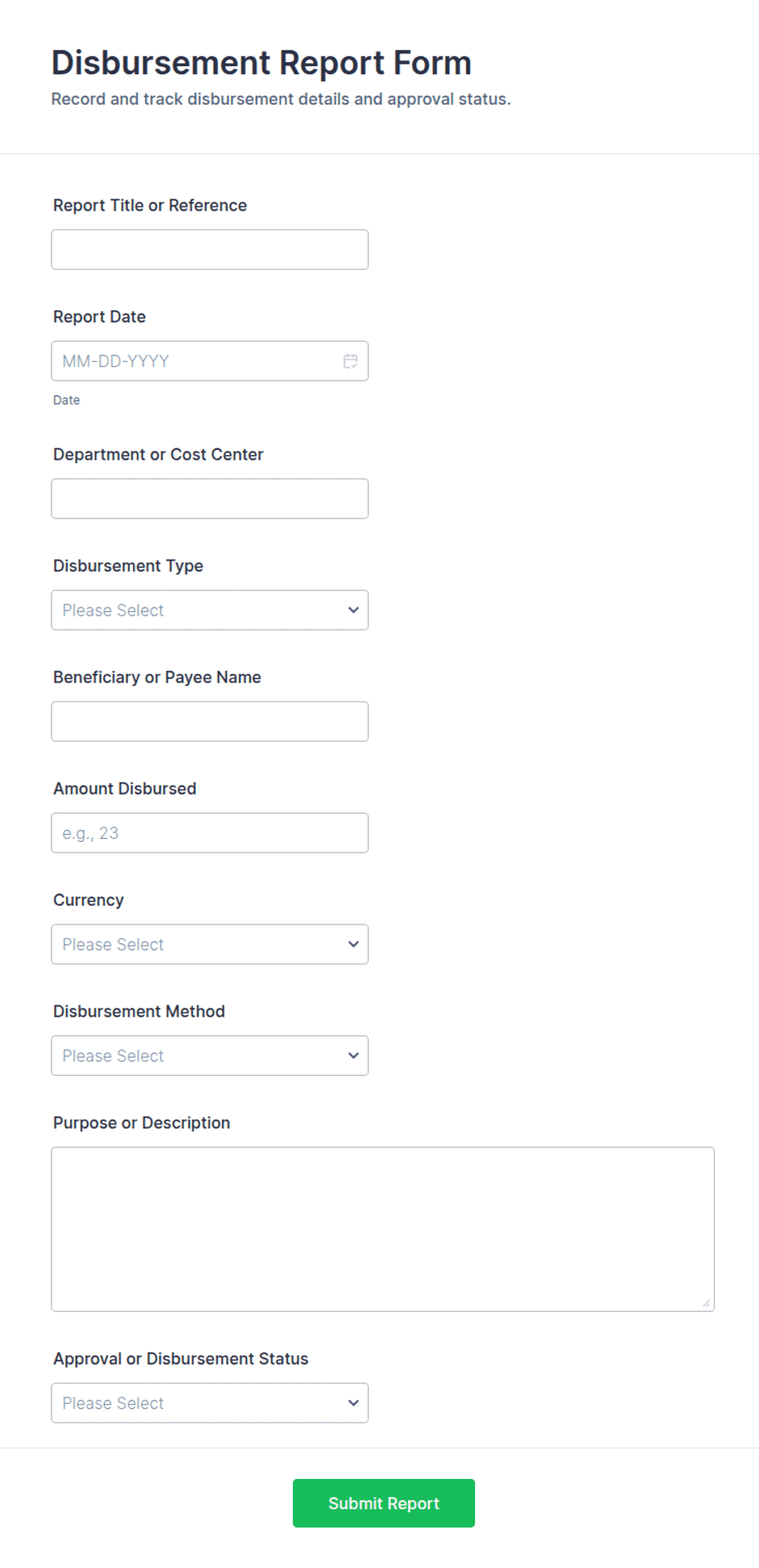 Disbursement Report Form Template | Jotform