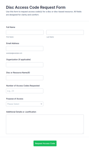 Disc Access Code Request Form Template