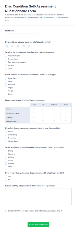 Disc Condition Self Assessment Questionnaire Form Template