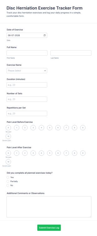 Disc Herniation Exercise Tracker Form Template
