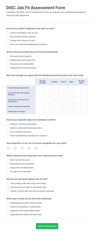 DISC Job Fit Assessment Form Template