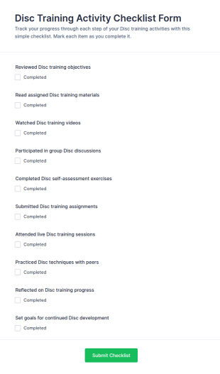Disc Training Activity Checklist Form Template