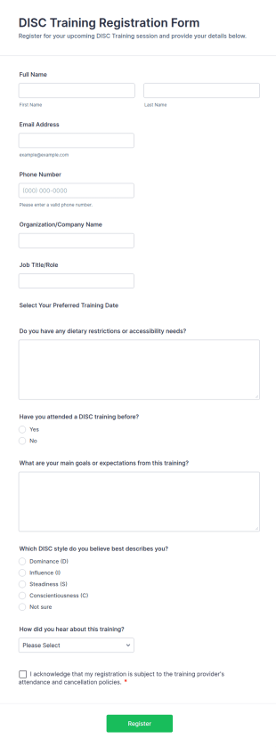 DISC Training Registration Form Template