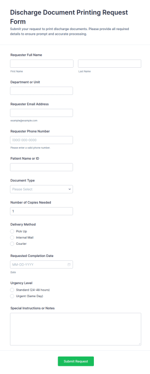 Discharge Document Printing Request Form Template