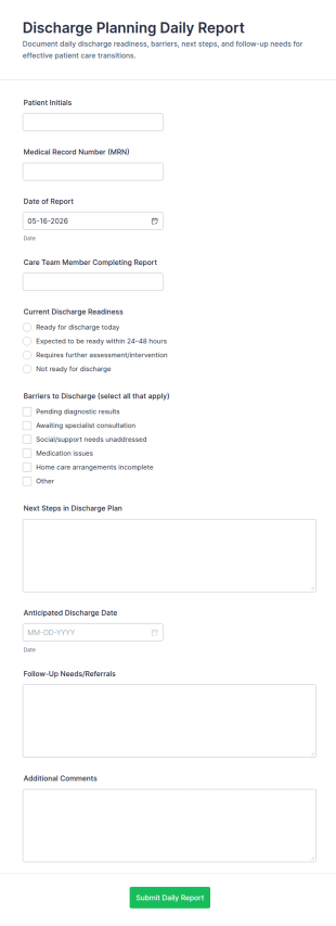 Discharge Planning Daily Report Form Template