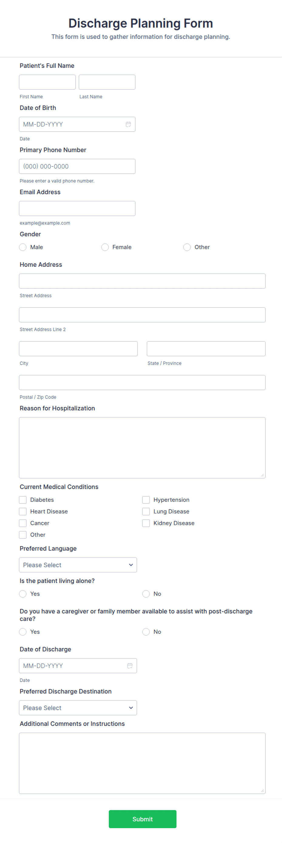 Discharge Planning Form.pdf Discharge Planning Form Template | Jotform