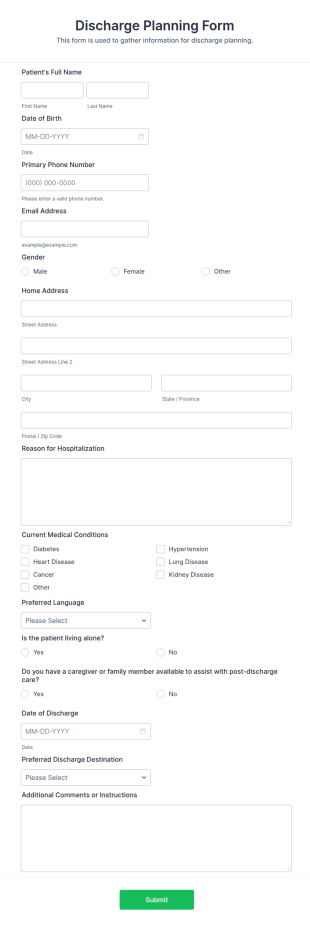 Discharge Planning Form Template