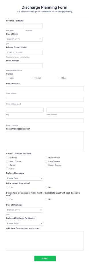 Discharge Planning Form Template