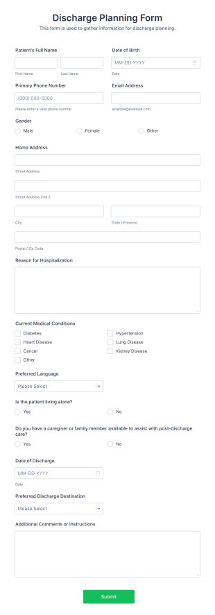 Discharge Planning Form Template