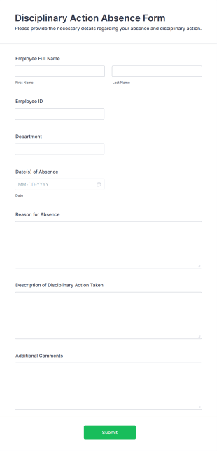 Disciplinary Action Absence Form Template