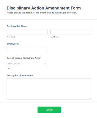 Disciplinary Action Amendment Form Template
